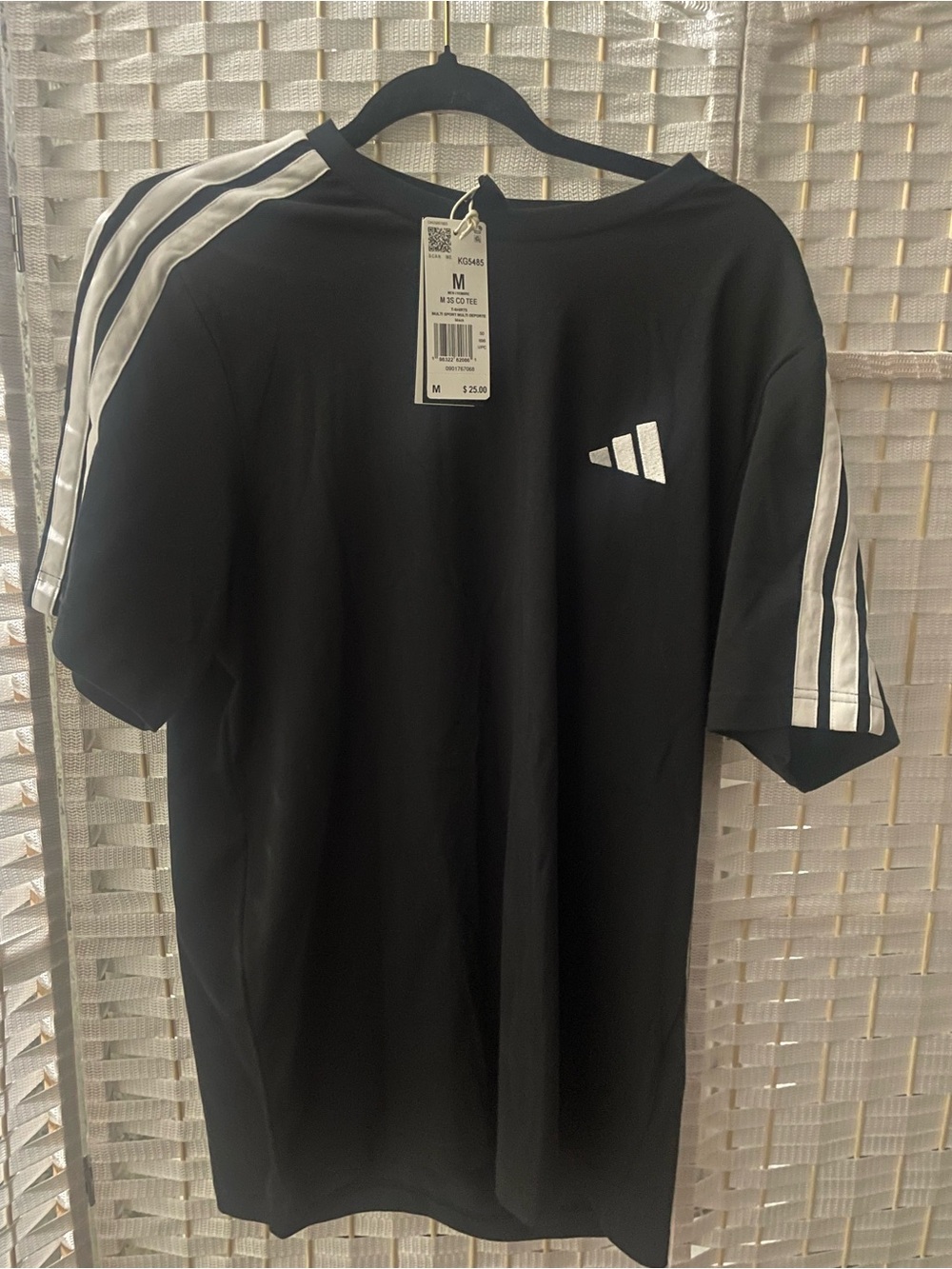 adidas Black Short Sleeve Tee with White Stripe Accents
